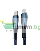 Кабел за данни Baseus Glimmer, Type-C - Type-C, 100W, PD, 1.0m, Син - 40484 Кабел за данни Baseus Glimmer, Type-C - Type-C, 100W, PD, 1.0m, Син - 40484