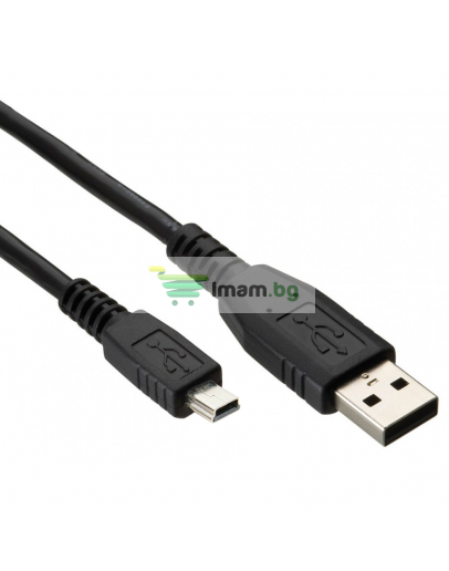 Кабел DeTech USB - USB Mini, 1.5m, Черен - 18071