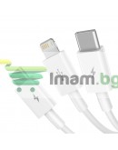 Кабел за зареждане Baseus Superior, 3 в 1, Micro USB, Lightning, Type-C, 1.0m, Бял - 40438