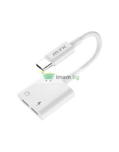 Преходник Moveteck TB1284, Type-C към 2 x Type-C F, 0.15m, Бял - 40155
