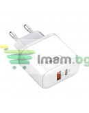 Мрежово зарядно устройство LDNIO A2526C, 45W, 1 x Type-C F, 1 x USB F, PD, QC, PPS, С Lightning кабел , Бял - 40285 Мрежово зарядно устройство LDNIO A2526C, 45W, 1 x Type-C F, 1 x USB F, PD, QC, PPS, С Lightning кабел , Бял - 40285