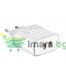 Мрежово зарядно устройство LDNIO A2528M, MFi, 35W, 2 x Type-C F, PD, С Кабел Type-C към Lightning, Бял - 40280 Мрежово зарядно устройство LDNIO A2528M, MFi, 35W, 2 x Type-C F, PD, С Кабел Type-C към Lightning, Бял - 40280