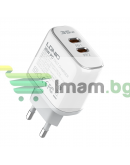 Мрежово зарядно устройство LDNIO A2528M, MFi, 35W, 2 x Type-C F, PD, С Кабел Type-C към Lightning, Бял - 40280 Мрежово зарядно устройство LDNIO A2528M, MFi, 35W, 2 x Type-C F, PD, С Кабел Type-C към Lightning, Бял - 40280