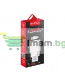 Мрежово зарядно устройство DeTech DE-32QCi, 18W, С Lightning кабел, 2 x USB F, QC, Бял - 40326