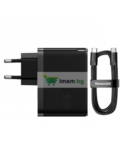 Мрежово зарядно устройство Baseus GaN5 Pro Fast, 100W, С PD кабел, Черен - 40411