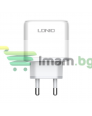 Мрежово зарядно устройство LDNIO A2526C, 45W, 1 x Type-C F, 1 x USB F, PD, QC, PPS, С Type-C кабел , Бял - 40286