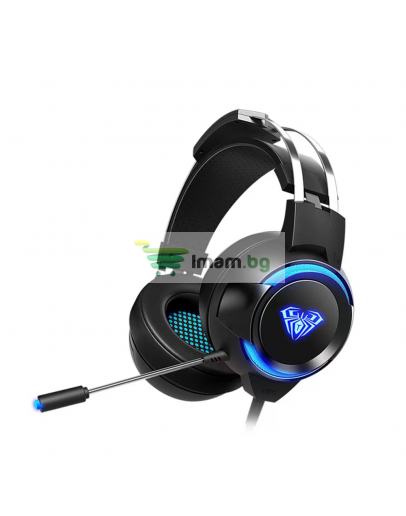 Слушалки Aula G91, За компютър, Подсветка, Микрофон, USB + 3.5mm, Сив - 20543