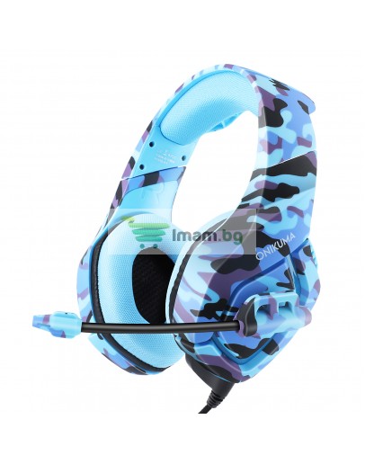 Слушалки Onikuma K1-B, За компютър, Микрофон, 3.5mm, Син - 20684
