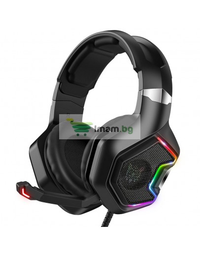 Слушалки Onikuma K10, За компютър, Микрофон, Подсветка, 3.5mm, USB, Черен - 20745