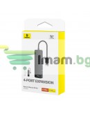 USB хъб Baseus UltraJoy, 4 Порта, USB към 4xUSB 3.0, 0.15m, Черен - 12073