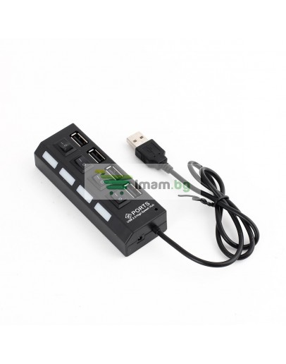 USB хъб No Brand, USB 2.0, 4 Порта, Черен - 12053