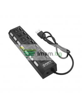 USB хъб No Brand, USB 2.0, 7 Порта, Черен - 12054