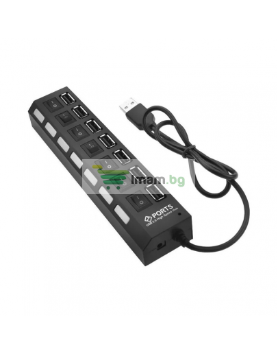 USB хъб No Brand, USB 2.0, 7 Порта, Черен - 12054