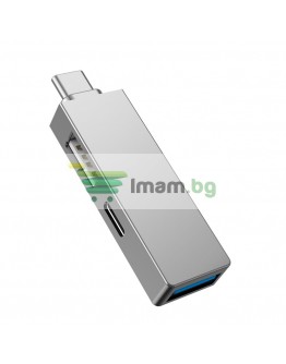 USB хъб WiWu T02 Pro, Type-C, 3 Порта, USB 3.0, Сив - 17755