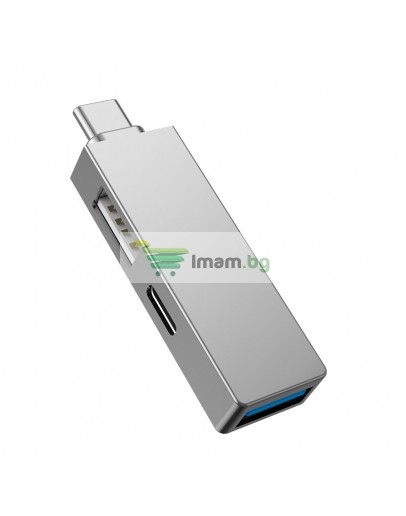 USB хъб WiWu T02 Pro, Type-C, 3 Порта, USB 3.0, Сив - 17755