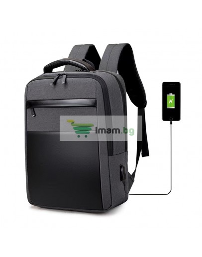 Раница за лаптоп No brand BP-12, 15.6", Сив - 45302