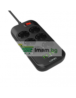Разклонител LDNIO SE6403, 6 гнезда, CEE 7/3, 2500W, 4 x USB F, 2.0m, Черен - 40298
