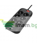 Разклонител LDNIO SE6403, 6 гнезда, CEE 7/3, 2500W, 4 x USB F, 2.0m, Черен - 40298