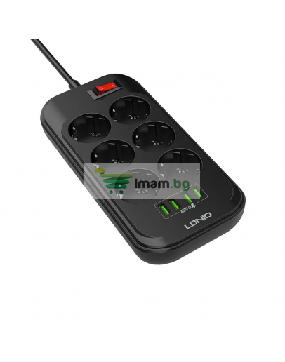 Разклонител LDNIO SE6403, 6 гнезда, CEE 7/3, 2500W, 4 x USB F, 2.0m, Черен - 40298