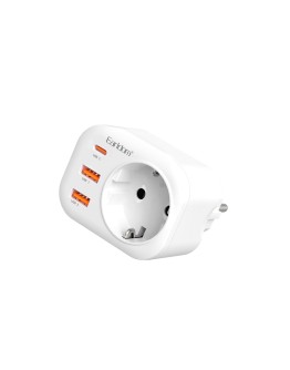 Универсален преходник - зарядно Earldom ES-SC18, 2xUSB, 1xType-C, Шуко, Бял - 40524