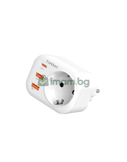 Универсален преходник - зарядно Earldom ES-SC18, 2xUSB, 1xType-C, Шуко, Бял - 40524