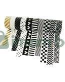 Декоративно тиксо WASHI TAPE - 8 бр. черно-бели + 2 металик