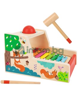 Дървена игра с топче и ксилофон, 2 в 1