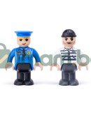 Комплект колички за дървено влакче, Полиция, с полицай и затворник