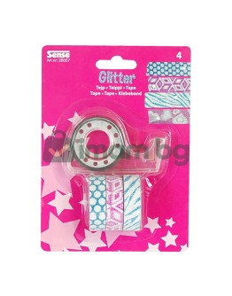 Блестящо декоративно тиксо WASHi TAPE - 4 бр. + държач
