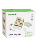 Дървен касов апарат с баркод четец и пари за игра