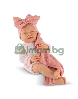 Кукла бебе Мати с розово плетено гащеризонче и одеялце., 40 см