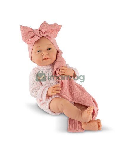 Кукла бебе Мати с розово плетено гащеризонче и одеялце., 40 см