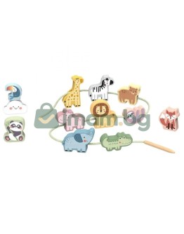 Комплект дървени фигурки за нанизване, Диви животни