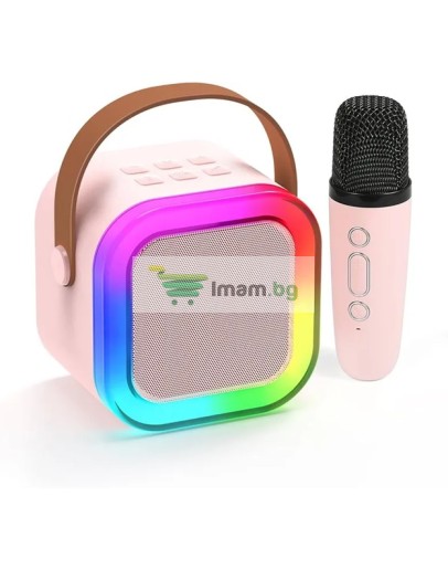 Мини караоке Bluethooth RGB тонколона с 2 микрофона